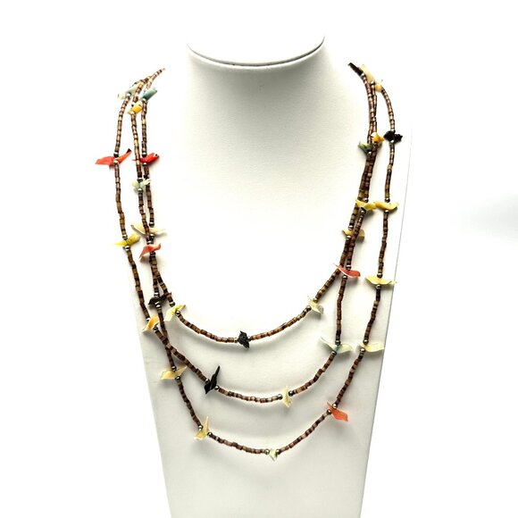 Zuni Three-Strand Bird Fetish Necklace — Shell/Abalone & Sterling Silver  — EUC - Picture 3 of 9